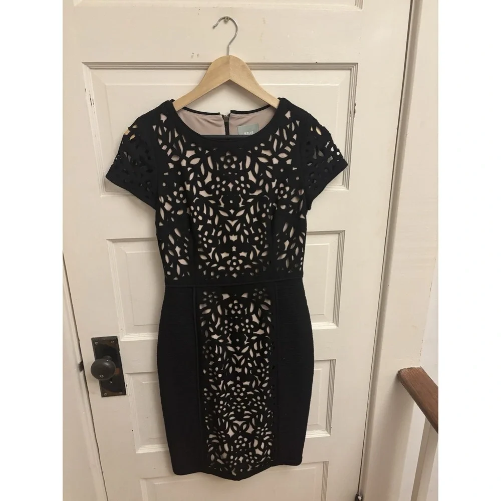 Maeve Anthropologie Women's Black Basalt‎ Laser Cut Sheath Dress Size 6 $198